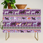 Fluffy and bright fair isle knitting doggie friends // seance purple and east side violet background brown orange white and grey dog breeds  Credenza Gallery Image 1