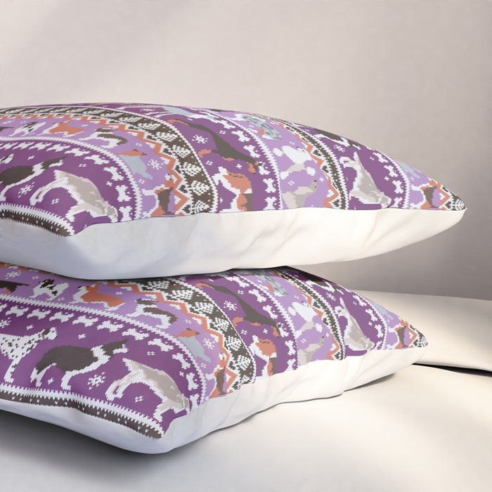 Fluffy and bright fair isle knitting doggie friends // seance purple and east side violet background brown orange white and grey dog breeds  Pillow Sham Gallery Image 3