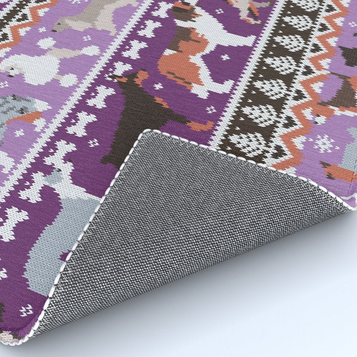 Fluffy and bright fair isle knitting doggie friends // seance purple and east side violet background brown orange white and grey dog breeds  Rug Gallery Image 4