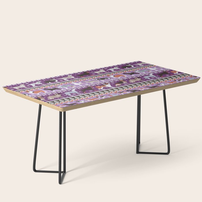 Fluffy and bright fair isle knitting doggie friends // seance purple and east side violet background brown orange white and grey dog breeds  Coffee Table Gallery Image 1
