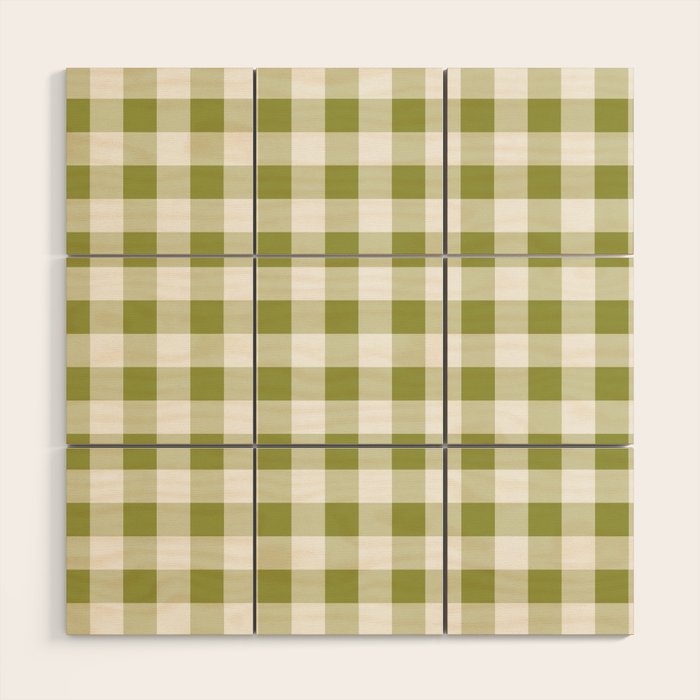 Gingham Large Green White Wood Wall Art Gallery Image 1