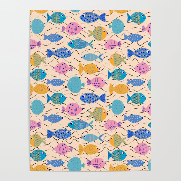 Go Fish - Blue, Yellow, Very Peri and Pink  Poster Gallery Image 1