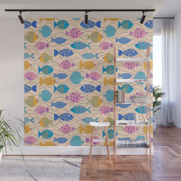 Go Fish - Blue, Yellow, Very Peri and Pink  Wall Mural Gallery Image 1
