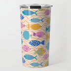 Go Fish - Blue, Yellow, Very Peri and Pink  Travel Mug Gallery Image 1