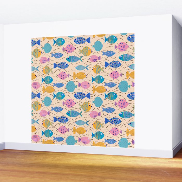 Go Fish - Blue, Yellow, Very Peri and Pink  Wall Mural Gallery Image 2