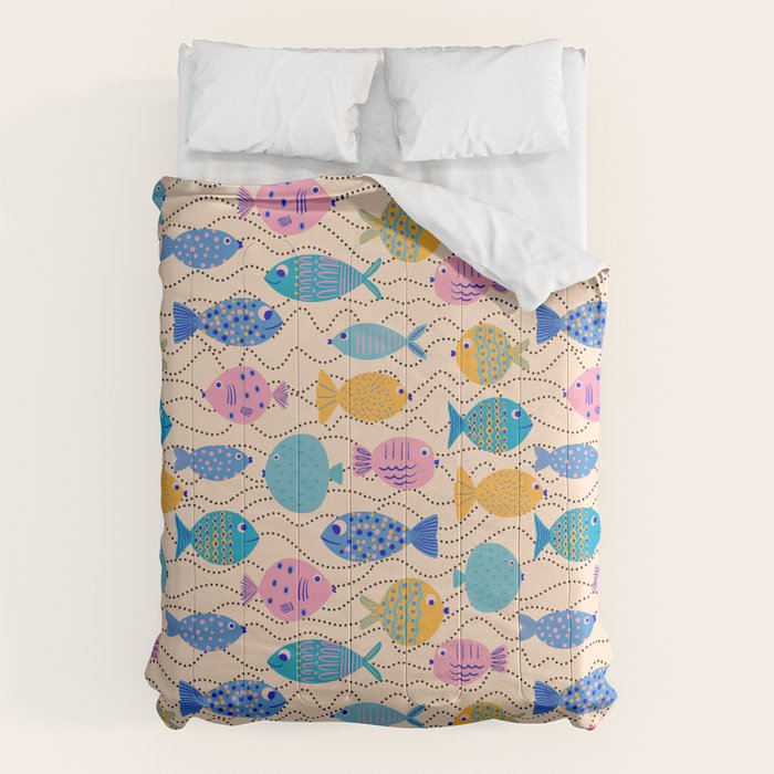 Go Fish - Blue, Yellow, Very Peri and Pink  Comforter Gallery Image 1