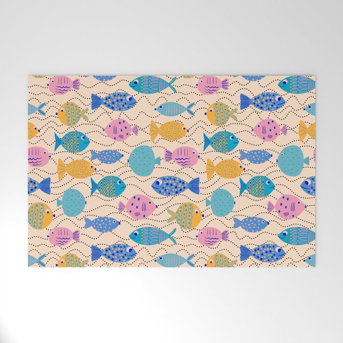 Go Fish - Blue, Yellow, Very Peri and Pink  Welcome Mat Gallery Image 1