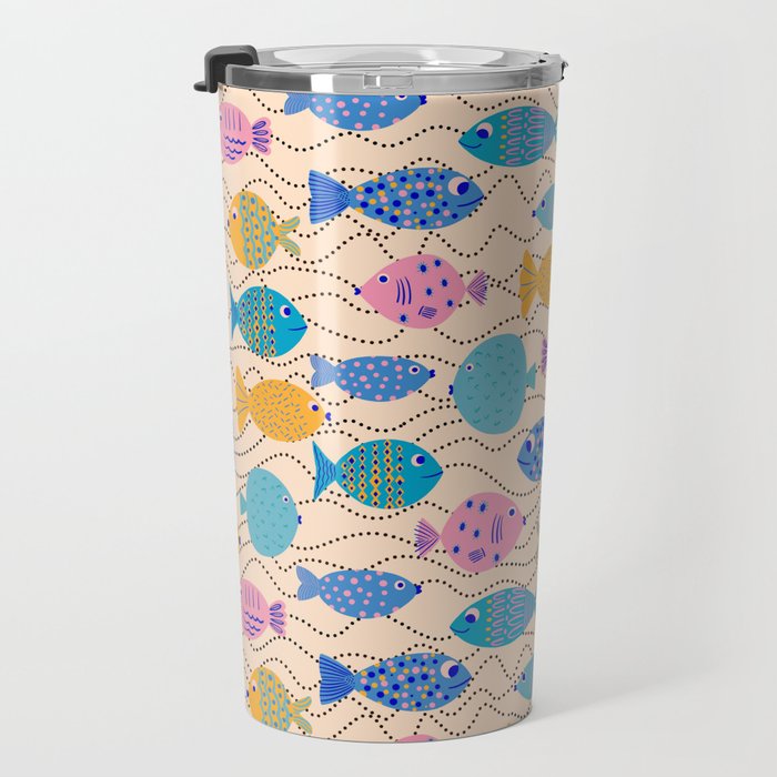 Go Fish - Blue, Yellow, Very Peri and Pink  Travel Mug Gallery Image 3