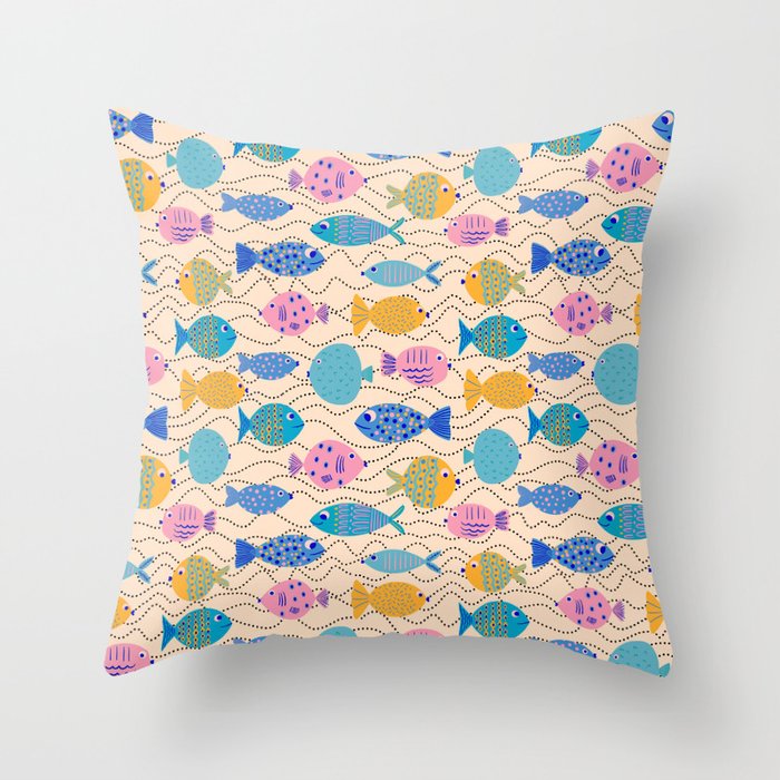Go Fish - Blue, Yellow, Very Peri and Pink  Throw Pillow Gallery Image 1