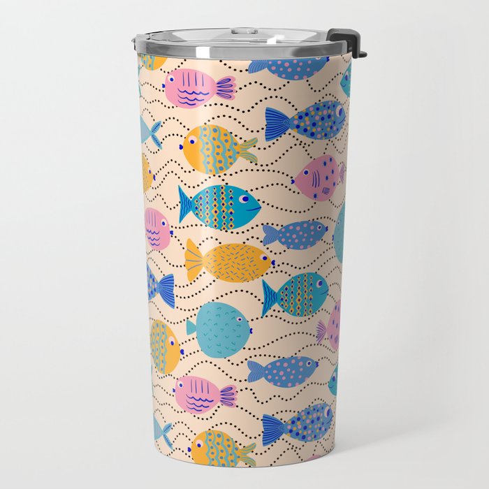 Go Fish - Blue, Yellow, Very Peri and Pink  Travel Mug Gallery Image 2
