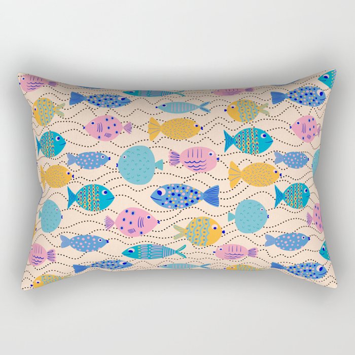 Go Fish - Blue, Yellow, Very Peri and Pink  Rectangular Pillow Gallery Image 1