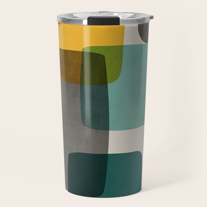 Teal Mustard Gray Art Travel Mug