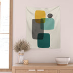 Teal Mustard Gray Art Wall Tapestry Gallery Image 2