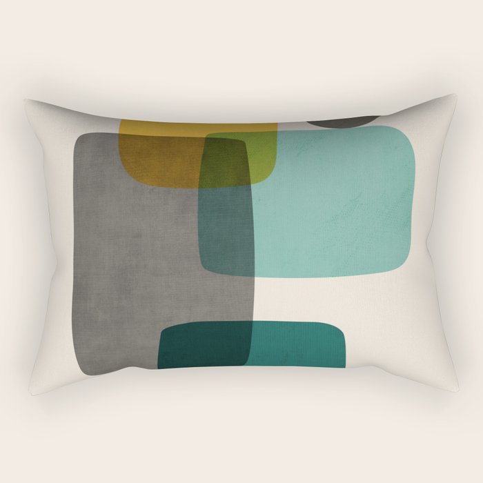 Teal Mustard Gray Art Rectangular Pillow Gallery Image 1
