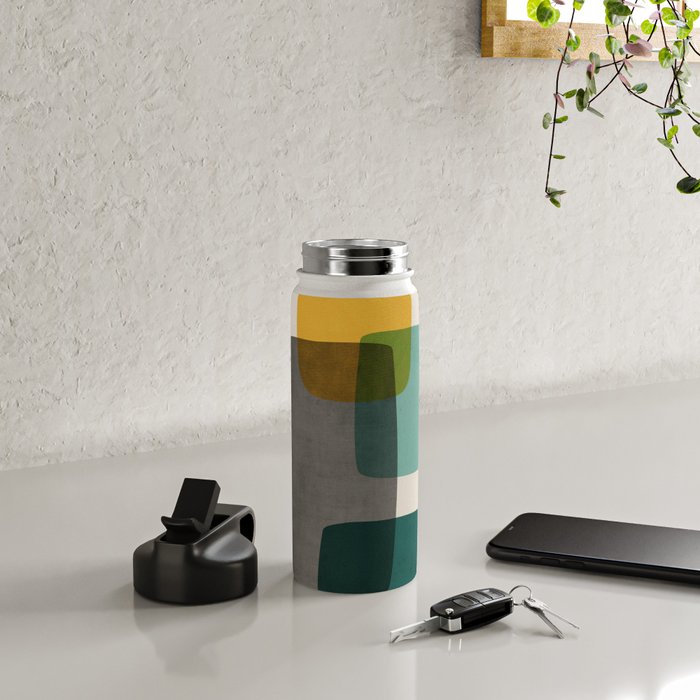 Teal Mustard Gray Art Water Bottle Gallery Image 4