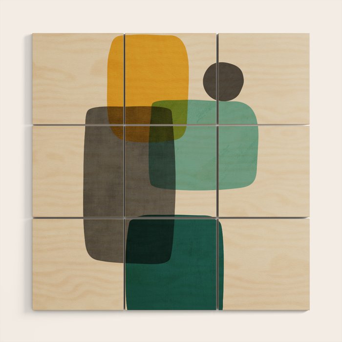 Teal Mustard Gray Art Wood Wall Art Gallery Image 1