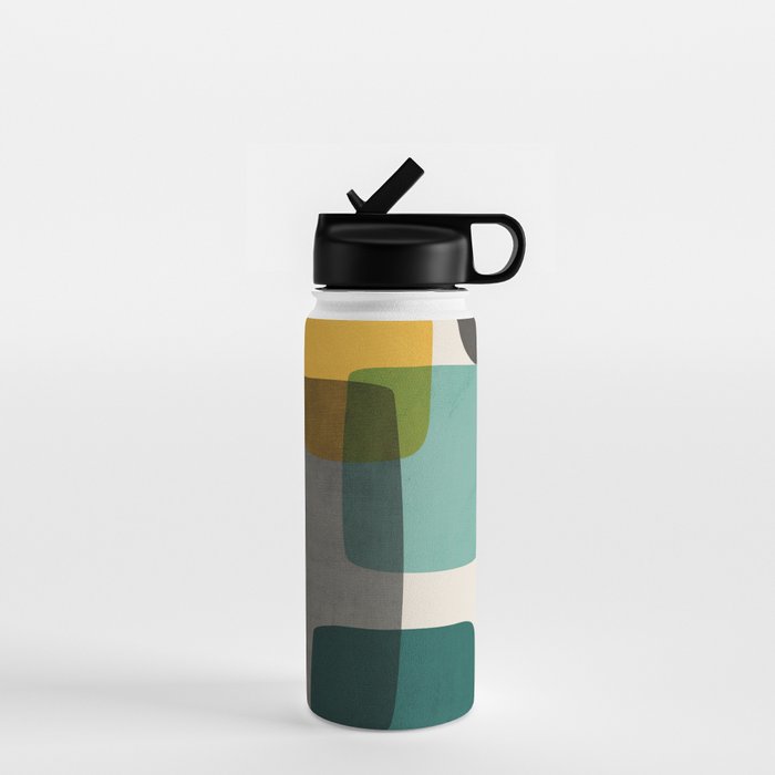 Teal Mustard Gray Art Water Bottle Gallery Image 1