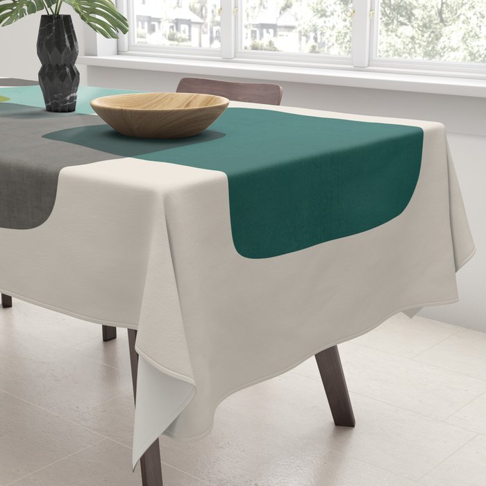 Teal Mustard Gray Art Tablecloth Gallery Image 3
