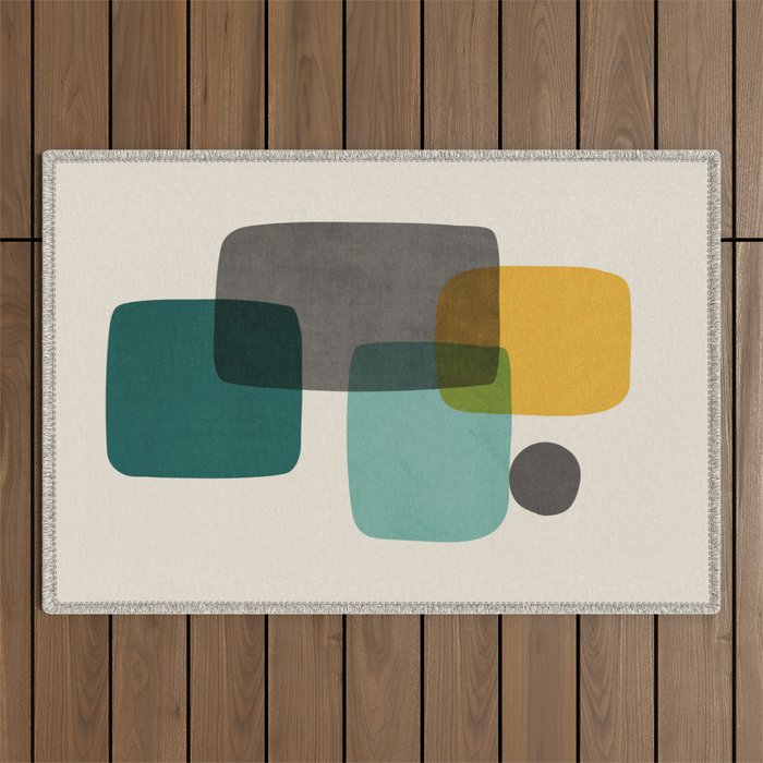 Teal Mustard Gray Art Outdoor Rug Gallery Image 1