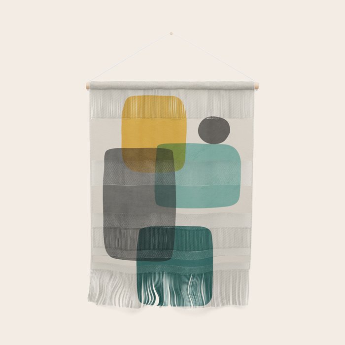 Teal Mustard Gray Art Wall Hanging Gallery Image 1