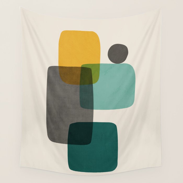 Teal Mustard Gray Art Wall Tapestry Gallery Image 1
