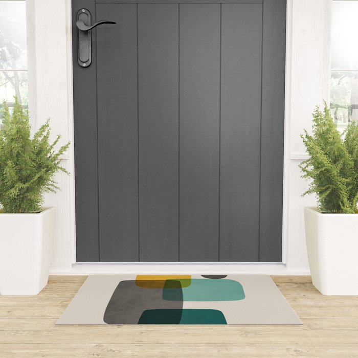 Teal Mustard Gray Art Welcome Mat Gallery Image 3