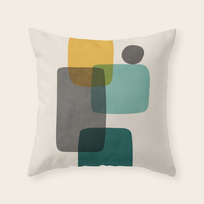 Teal Mustard Gray Art Throw Pillow Gallery Image 1