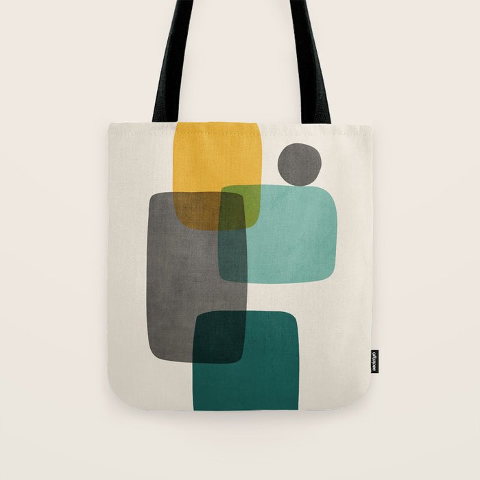 Teal Mustard Gray Art Tote Bag Gallery Image 1