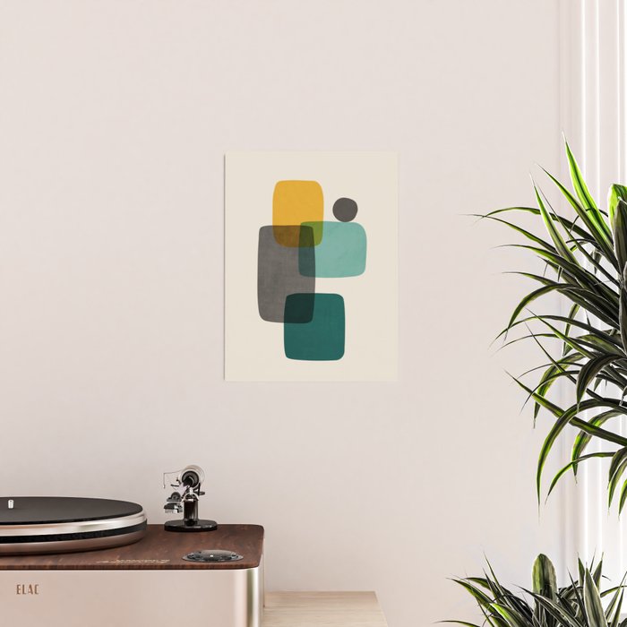 Teal Mustard Gray Art Poster Gallery Image 2