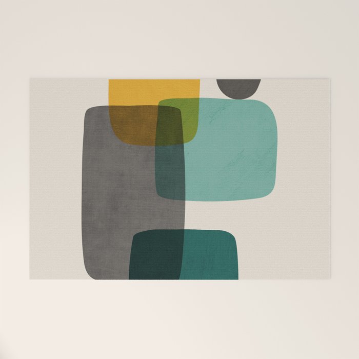Teal Mustard Gray Art Welcome Mat Gallery Image 1