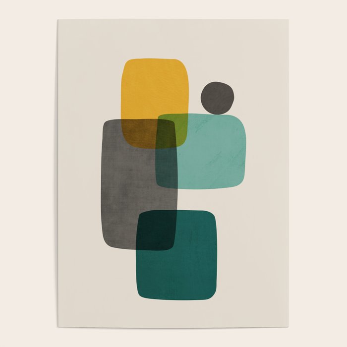 Teal Mustard Gray Art Poster Gallery Image 4