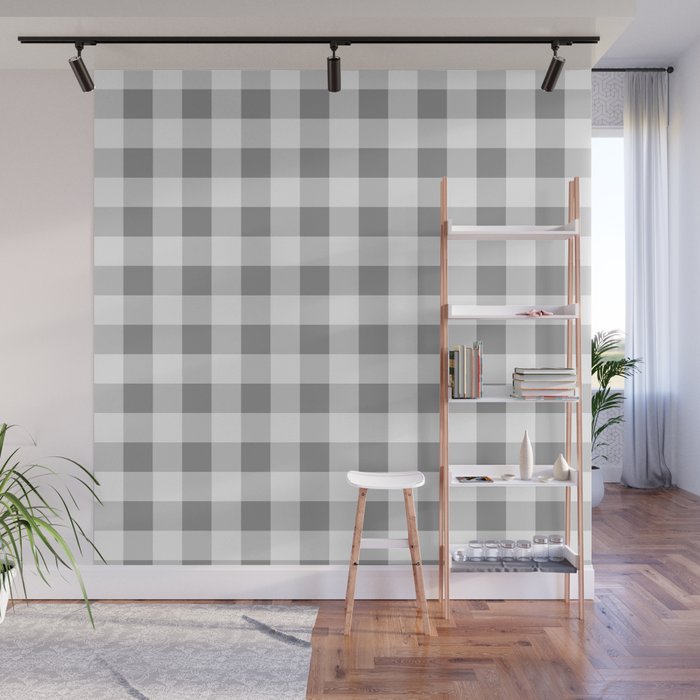 Gingham Large Gray White Wall Mural Gallery Image 1