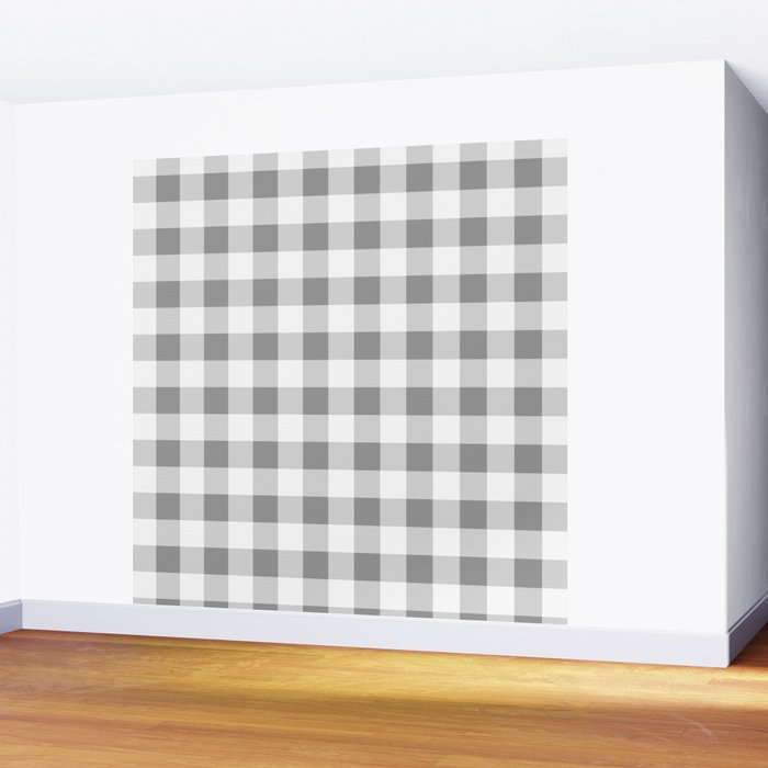 Gingham Large Gray White Wall Mural Gallery Image 2