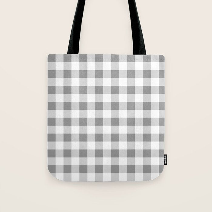 Gingham Large Gray White Tote Bag Gallery Image 1