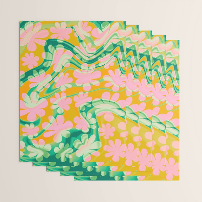 Retro Daisy Tie Dye Pattern Wrapping Paper Gallery Image 3