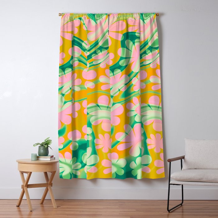 Retro Daisy Tie Dye Pattern Window Curtain Gallery Image 1