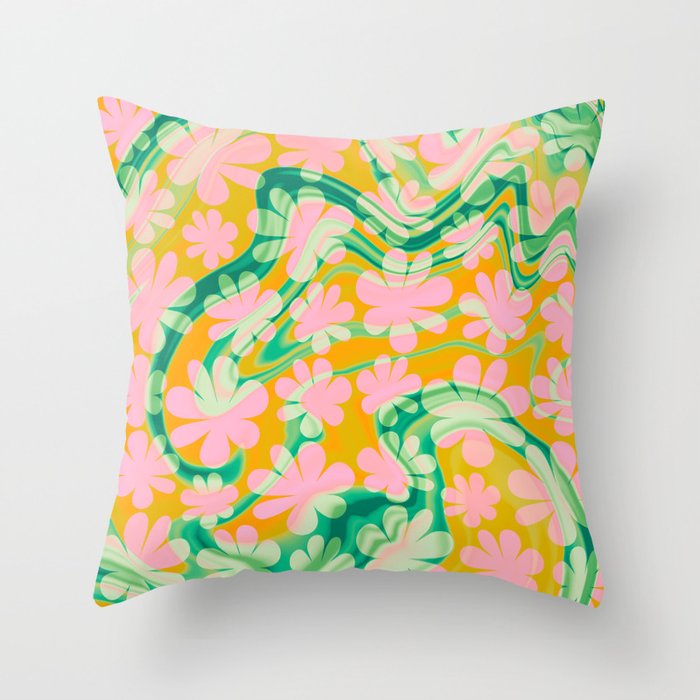 Retro Daisy Tie Dye Pattern Throw Pillow Gallery Image 1