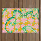 Retro Daisy Tie Dye Pattern Outdoor Rug Gallery Image 1