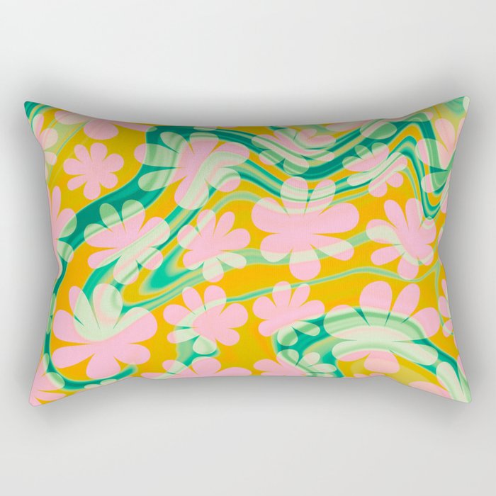 Retro Daisy Tie Dye Pattern Rectangular Pillow Gallery Image 2