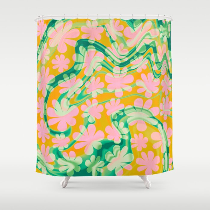 Retro Daisy Tie Dye Pattern Shower Curtain Gallery Image 1