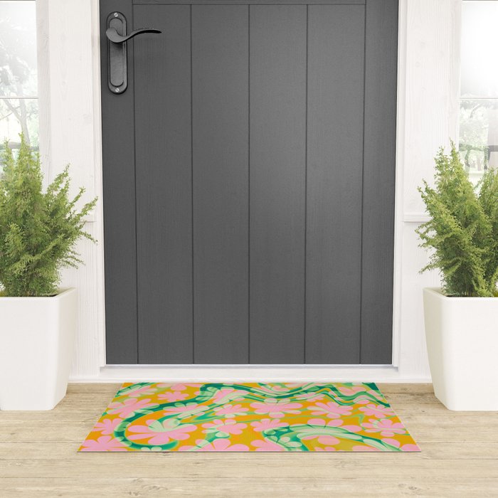 Retro Daisy Tie Dye Pattern Welcome Mat Gallery Image 3