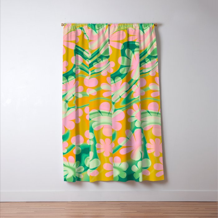 Retro Daisy Tie Dye Pattern Window Curtain Gallery Image 3
