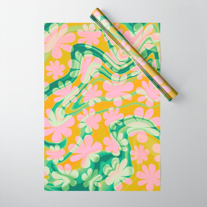 Retro Daisy Tie Dye Pattern Wrapping Paper Gallery Image 1