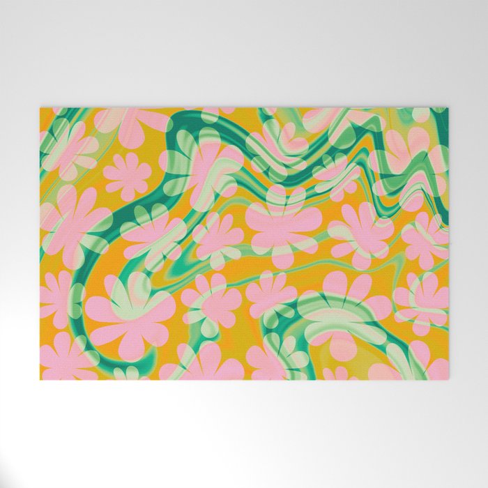 Retro Daisy Tie Dye Pattern Welcome Mat Gallery Image 1