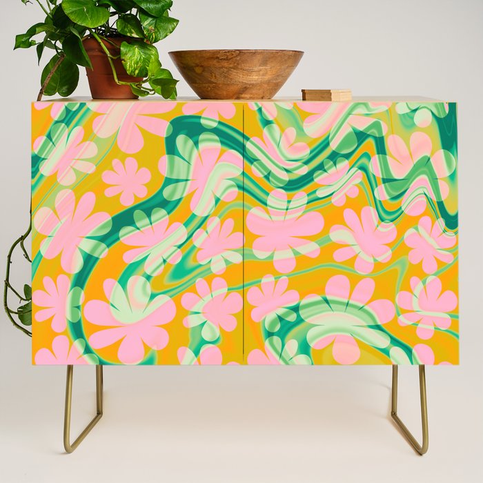Retro Daisy Tie Dye Pattern Credenza Gallery Image 1