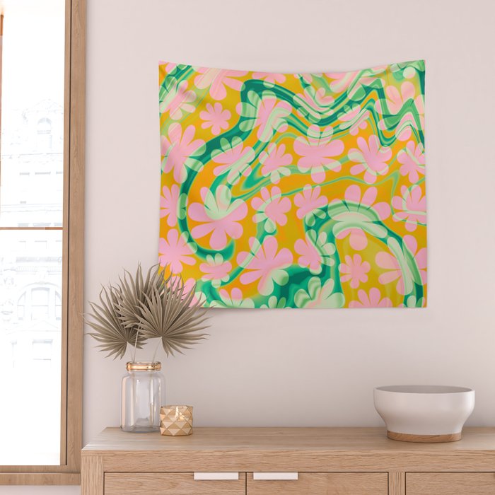 Retro Daisy Tie Dye Pattern Wall Tapestry Gallery Image 2