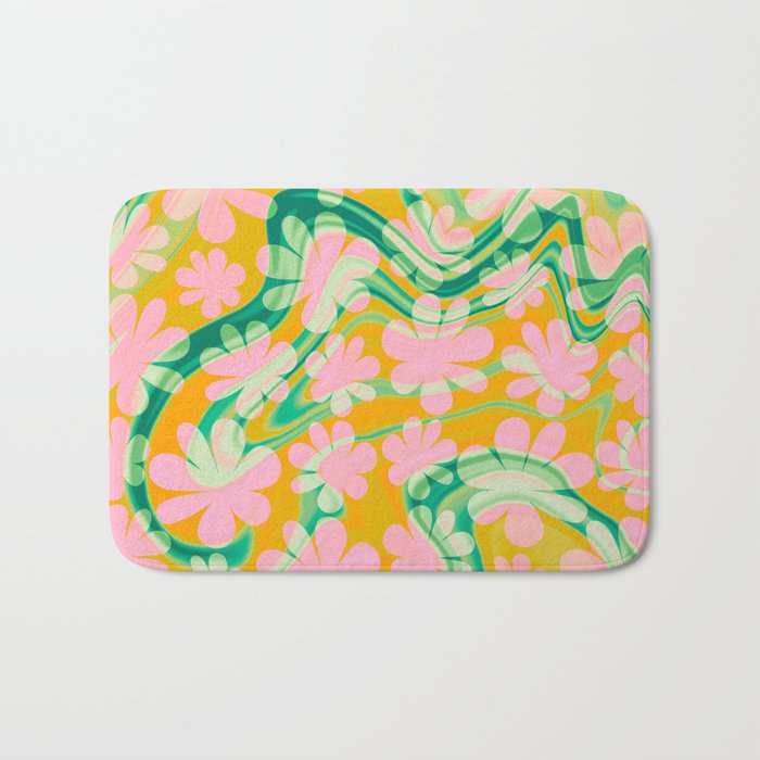 Retro Daisy Tie Dye Pattern Bath Mat Gallery Image 1