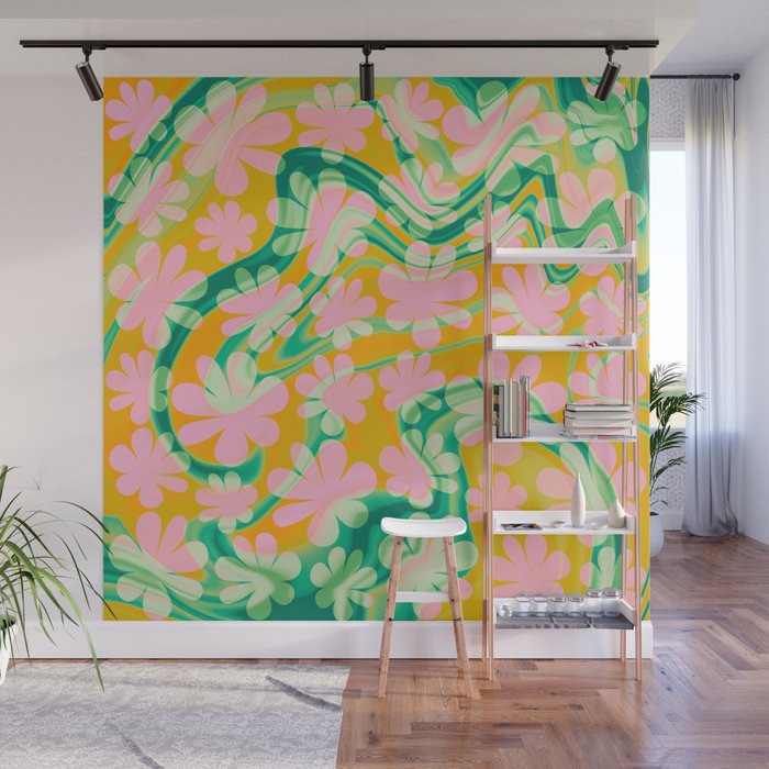 Retro Daisy Tie Dye Pattern Wall Mural Gallery Image 1