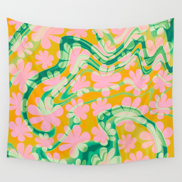 Retro Daisy Tie Dye Pattern Wall Tapestry Gallery Image 1