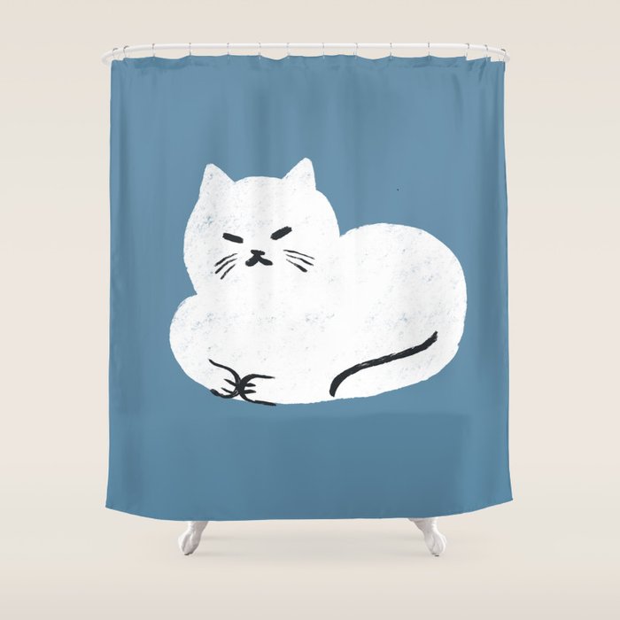 Comfy Cat WarmBlue Shower Curtain Gallery Image 1